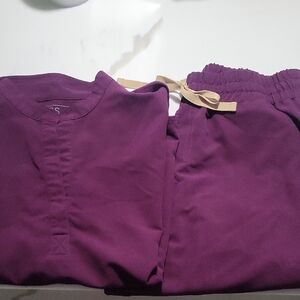 Purple Scrub Set with Beige Tie